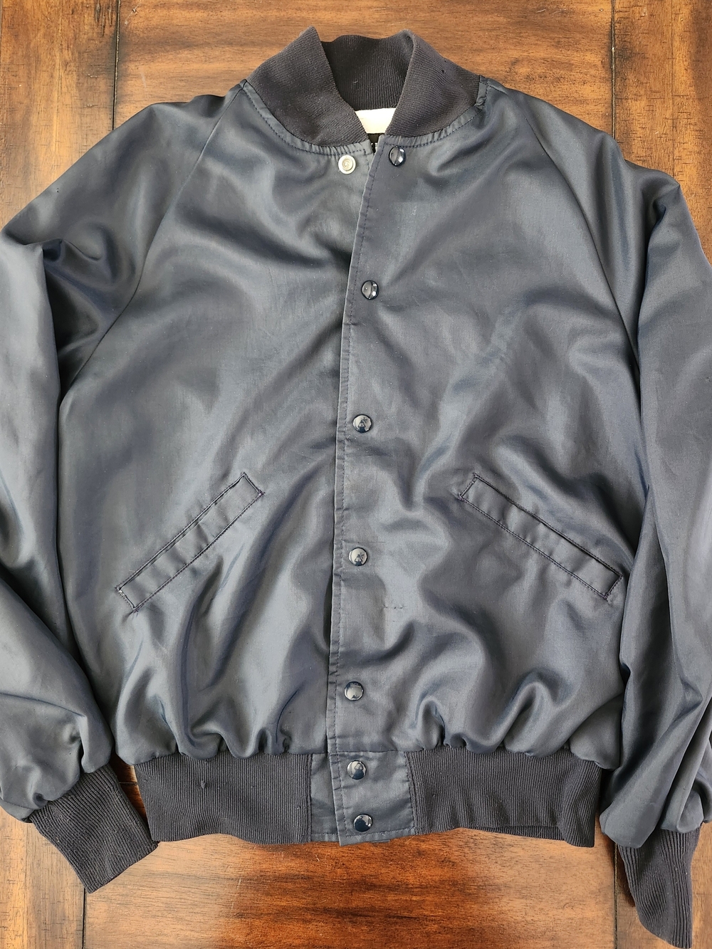 Vintage 1970s/1980s Butwin Satin Navy Blue Bomber Jacket